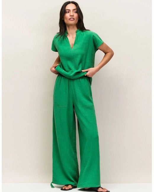 Ro&zo Green Petite Cheesecloth Drawstring Cuffed Trousers