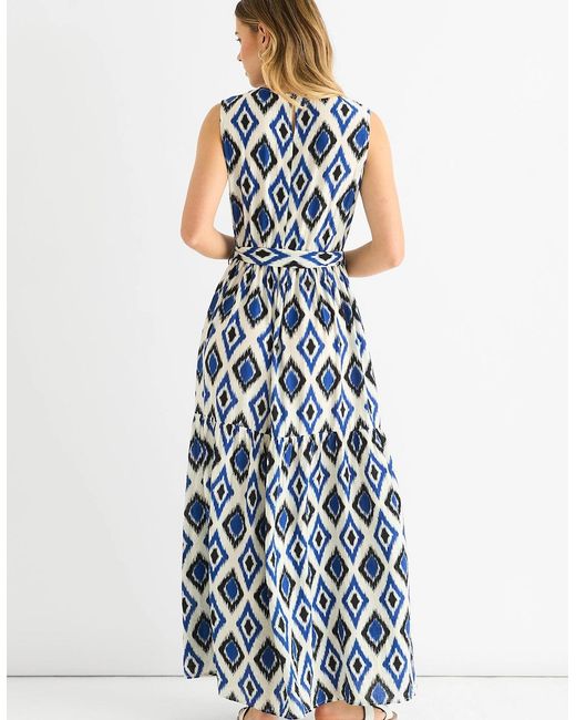 Gini London Blue Geo Print Elasticated Waist Maxi Dress