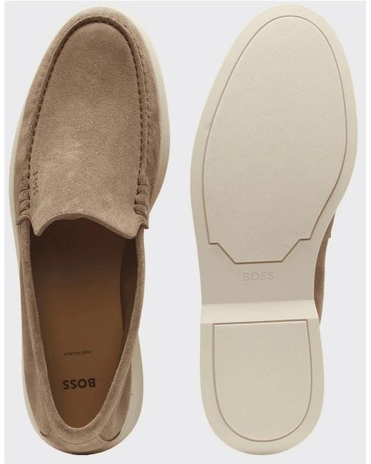 Boss White Sienne Moccasin Suede Loafers for men