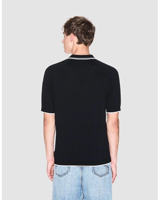 ARMANI EXCHANGE Black Zip Placket Knit Polo for men