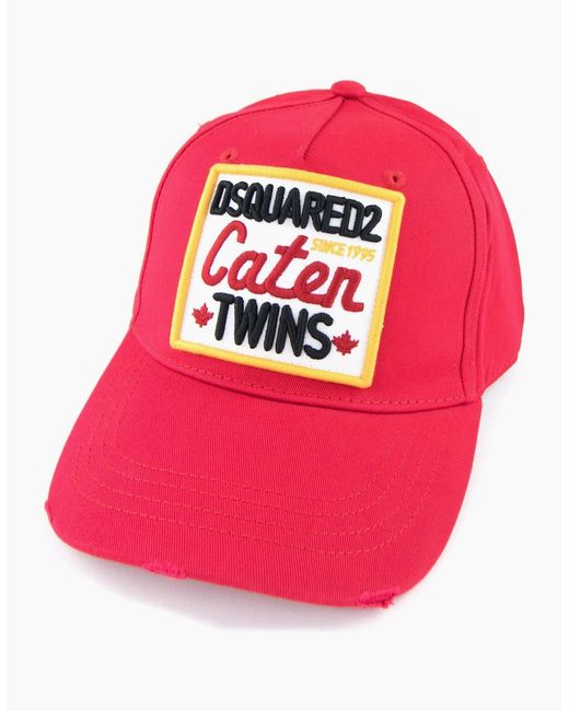 DSquared² Pink Patch Caten Twins Square Embroidered Baseball Cap for men