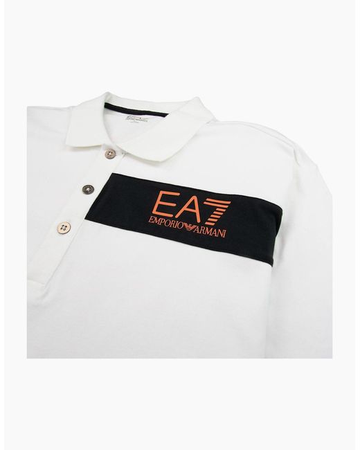 EA7 White Chest Stripe 7 Logo Polo Shirt for men