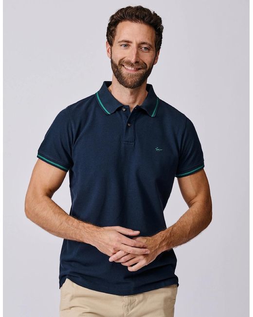 aubi Blue Eden Tipped Pique Polo for men