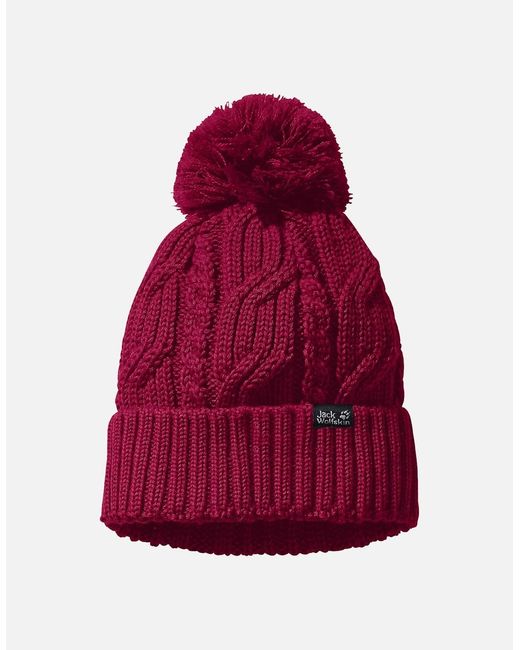Jack Wolfskin Red Stormlock Windproof Fleece Lined Bobble Hat for men