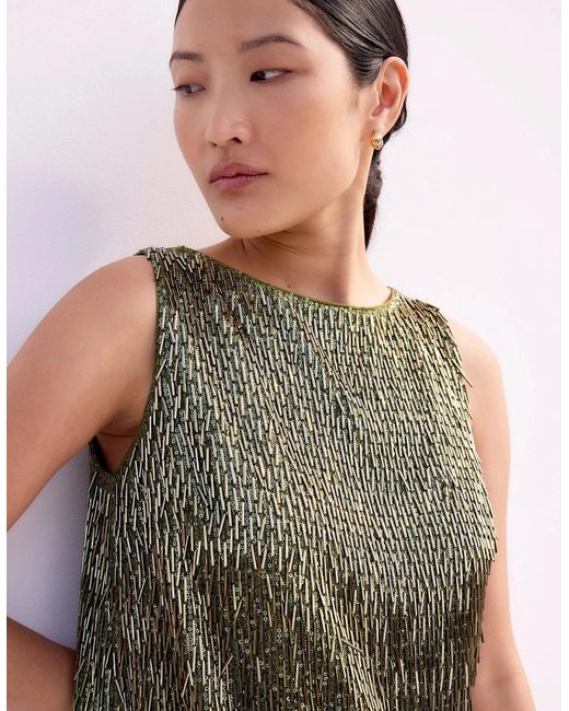 Ro&zo Green Sequinned Bead-Embellished Top