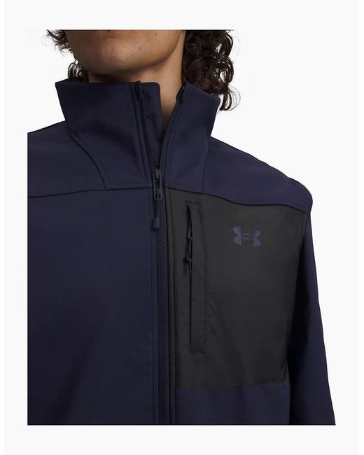 Under Armour Blue Solid Patterned Training Jacket With Woven Cuff And Printed Logo for men