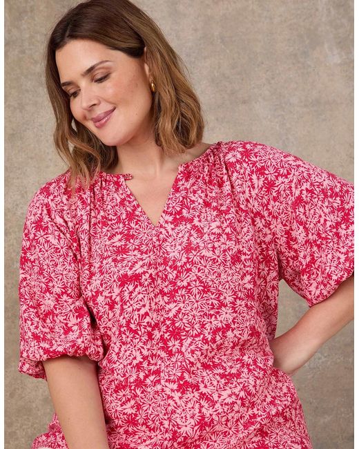 Live Unlimited London Pink Floral Print Puff Sleeve Blouse