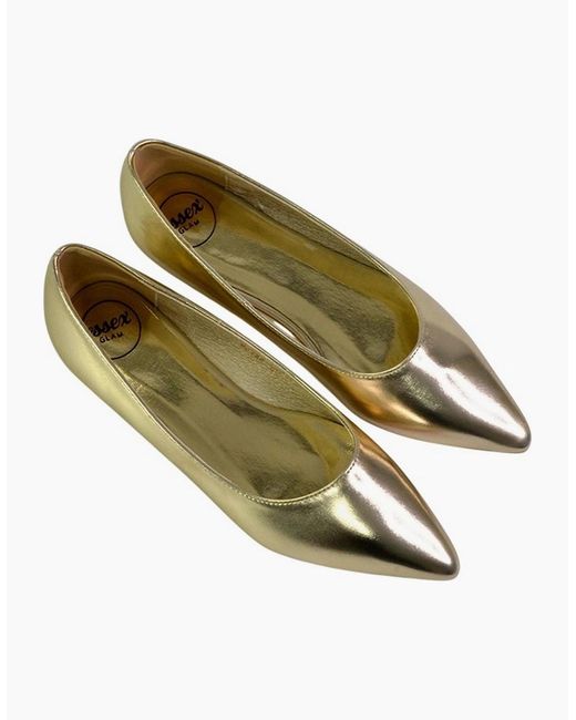 XY London Metallic Ladies Bubbles Pointed Flat Ballerina Flats