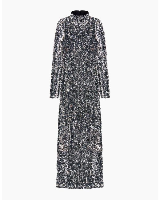 Ro&zo Gray Petite Astrid Long Sleeve Velvet Sequin Dress