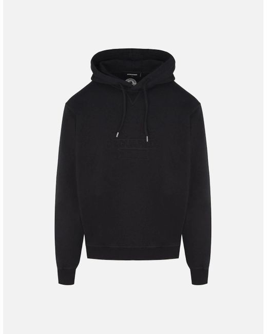 DSquared² Black Cool Fit Embossed Maple Leaf Logo Hoodie for men