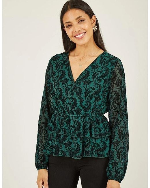 Mela London Green London City Velour Wrap Blouse