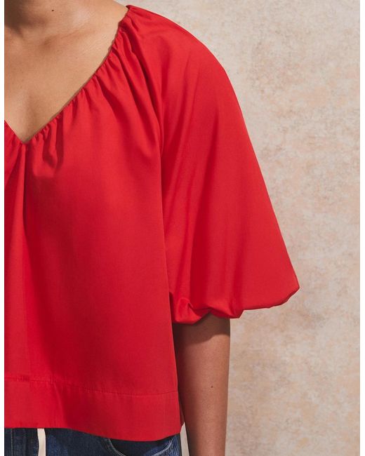 Ro&zo Gathered-Sleeve V-Neck Top