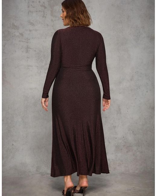 Live Unlimited London Brown Bronze Sparkle Ruched Jersey Maxi Dress