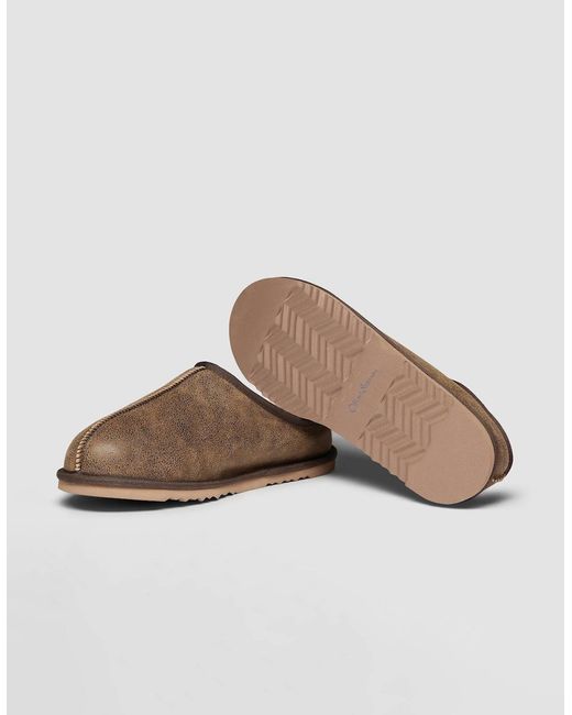 Oliver Sweeney Brown Yaxley Leather Shearling Mule Slippers for men