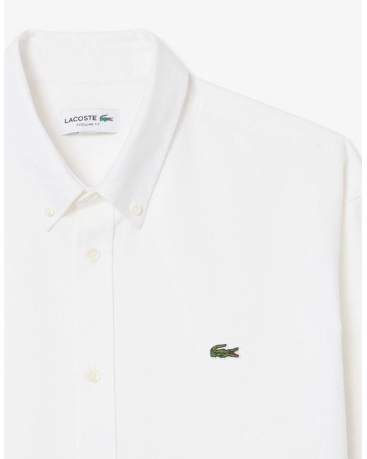 Lacoste White Casual Oxford Long Sleeve Shirt for men