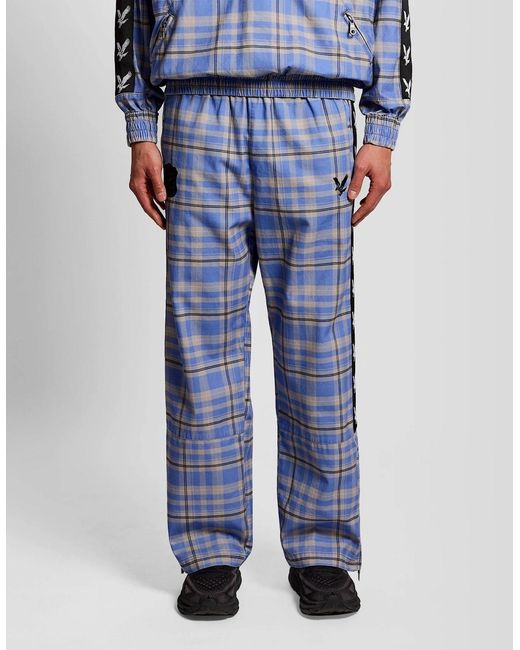 Lyle & Scott Blue Plaid Zipped Drill Pant for men