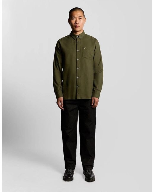 Lyle & Scott Green Flannel Button Down Collar Long Sleeve Shirt for men