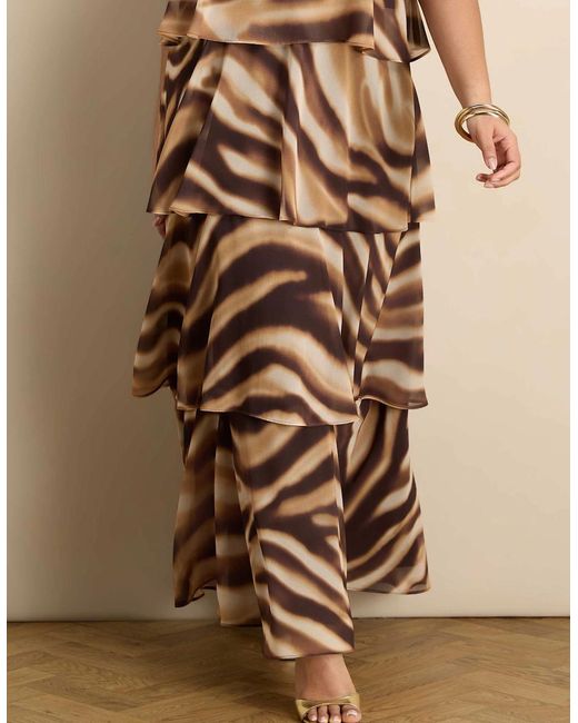 Live Unlimited London Brown Abstract Print Halter Tiered Maxi Dress