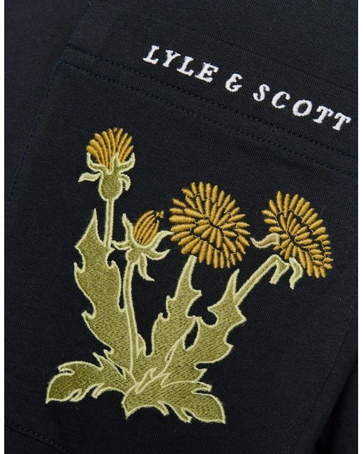 Lyle & Scott Blue Botanical Embroidered Pocket T-Shirt for men