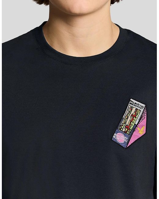 Lyle & Scott Blue Embroidered Graphic Crew Neck T-Shirt for men