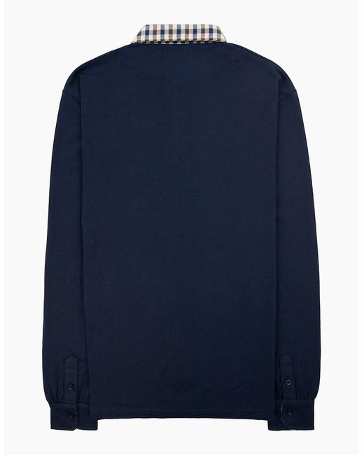 Aquascutum Blue Club Check Collar/S Polo for men