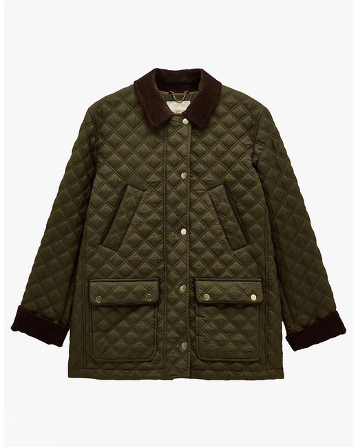 Joules Green Beatrix Showerproof Quilted Coat Khaki