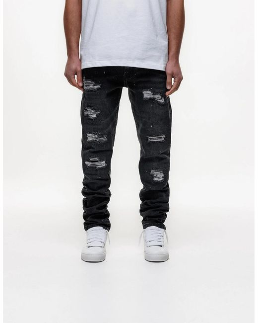 Magrit Black Noir Ripped Slim Jeans for men