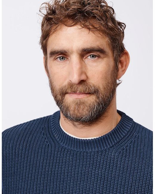 aubi Blue Martin Cotton Ribbed Crew Neck for men