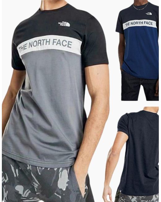 The North Face Blue North Face T Shirts Crew Neck Block Grid Casual Regular Fit Soft Cotton Tee for men