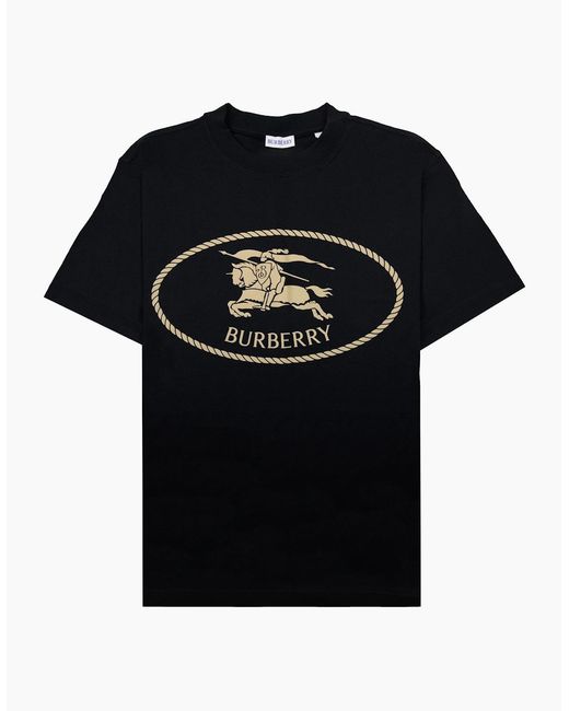 Burberry Black Knight Stamp Cotton T Shirt for men