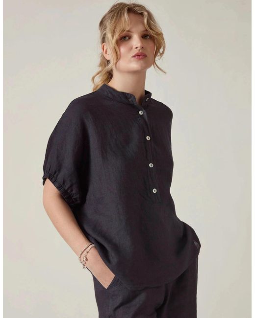 James Lakeland Black Relaxed Linen Blouse