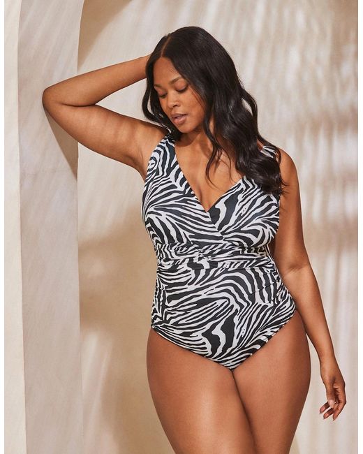 Live Unlimited London Black Mono Animal Print Swimsuit
