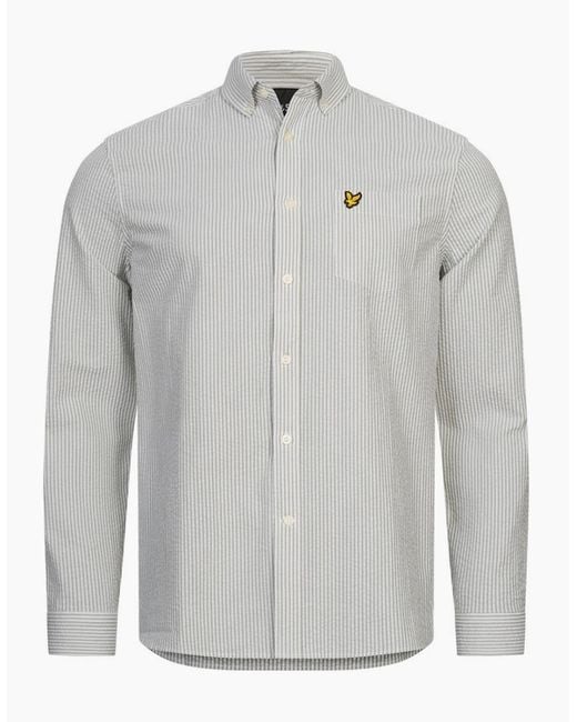 Lyle & Scott Gray Lyle & Scott Long Sleeve Seersucker Strike Shirt for men