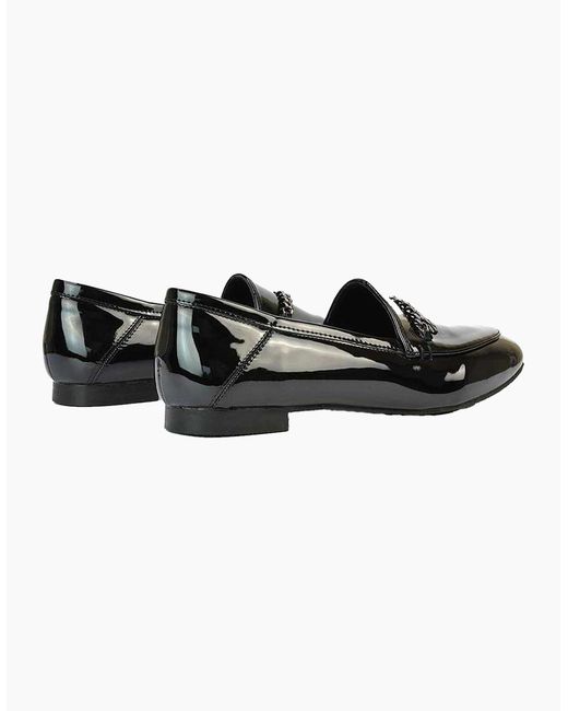 XY London Black Ladies Tessah Patent Chain Detail Flat Loafers