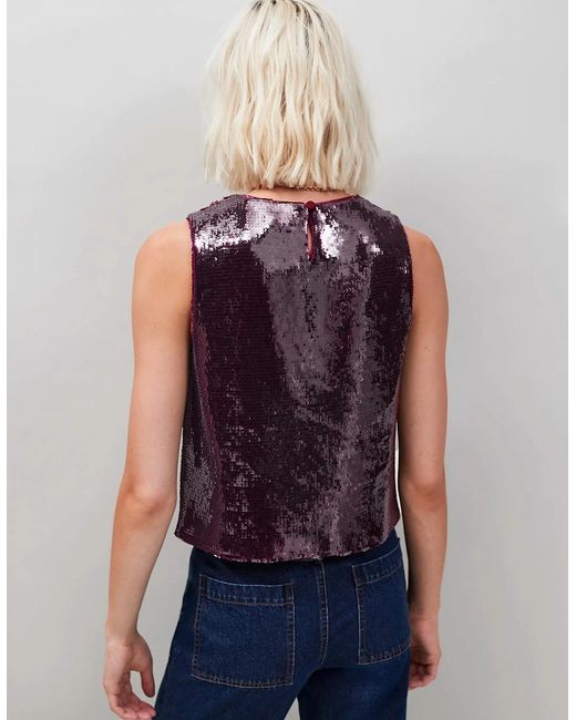 Ro&zo Black Burgundy Sequin Shell Top