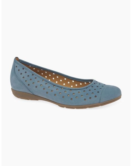 Gabor Blue Ruffle Punched Detail Casual Shoes