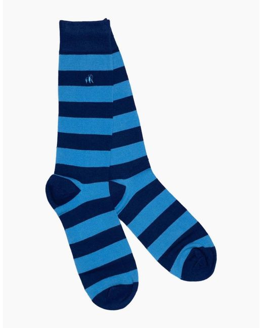 Swole Panda Blue Bamboo Socks Sky Striped for men