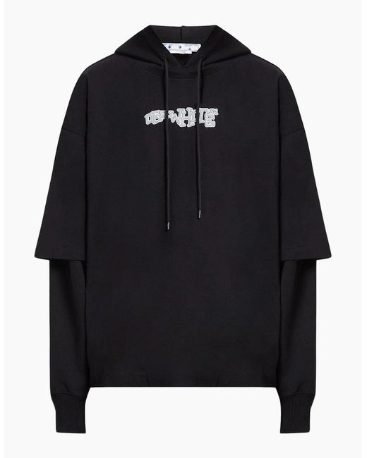 Off-White c/o Virgil Abloh Black Carlos Type Double Tee Hoodie for men