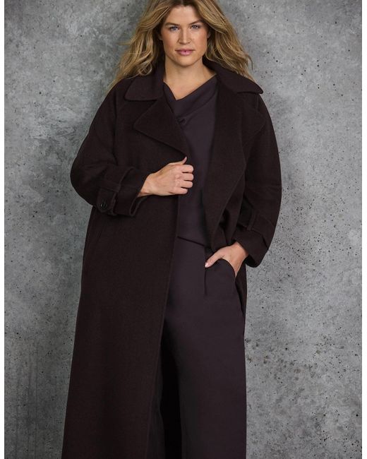 Live Unlimited London Brown Chocolate Wool Blend Belted Coat