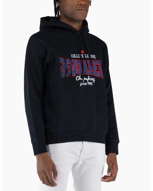 DSquared² Black College League Logo Cool Fit Hoodie for men