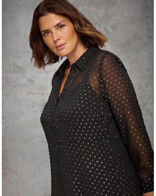 Live Unlimited London Black Metallic Spot Button Through Midaxi Dress
