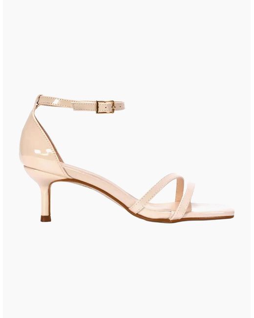 XY London Natural Ladies Lea Patent Open Toe Low Kitten Heel Sandals