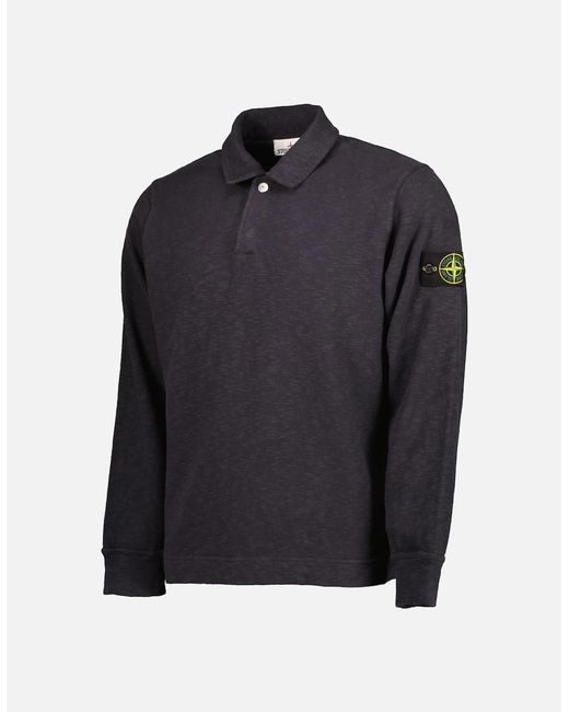 Stone Island Blue Vanisé Brushed Heavy Cotton Jersey Polo Sweatshirt for men