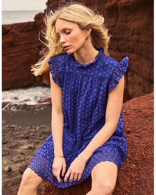 Ro&zo Blue Petite Broderie Anglaise Cotton Mini Dress