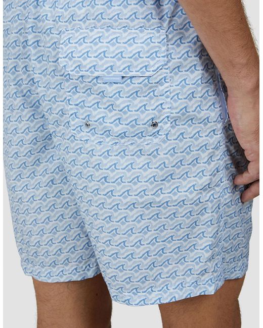 Paul & Shark Blue Swim Shorts With All-Over Shark Print for men