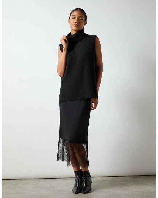 Ro&zo Black Crepe Lace Trim Skirt