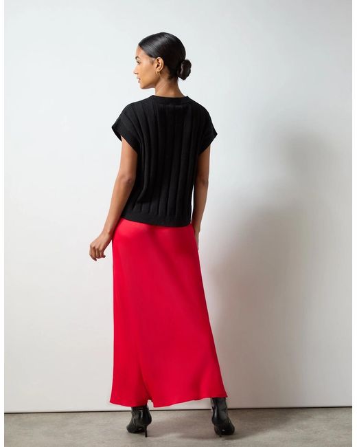 Ro&zo Red Satin Bias Cut Skirt