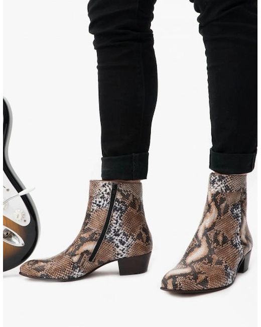 Club Cubano Brown Emmanuel Snakeprint Leather Cuban Heel Boots Hielo for men