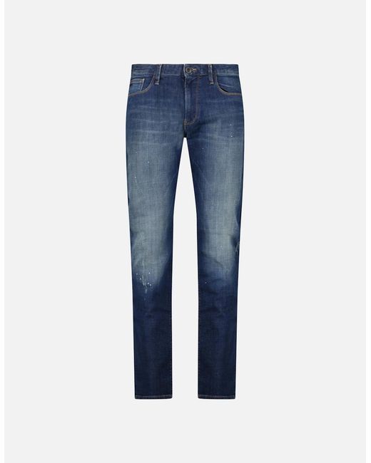 Emporio Armani Blue J06 Slim Fit 5 Pocket Paint Splatter Jeans for men