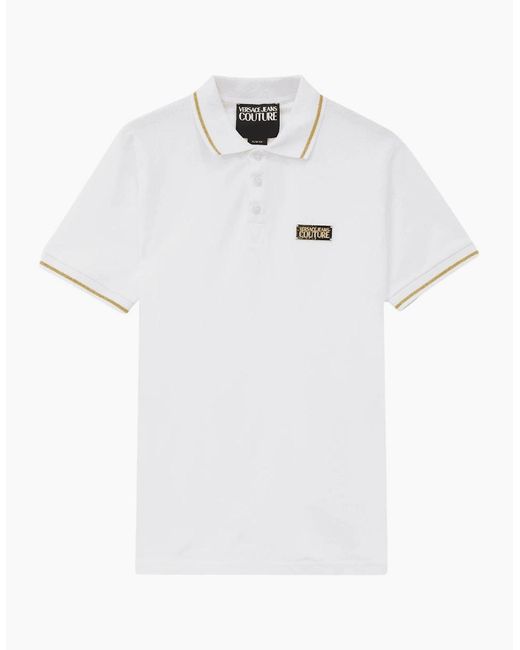 Versace White Cotton Metal Logo/ Tipped Polo Shirt for men
